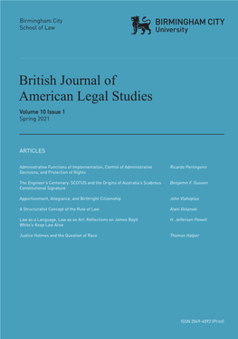 British Journal of American Legal Studies Legal American of Journal British