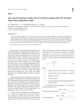 Age, Growth and Harvestable Size of Cirrhinus Mrigala from the Jawahar Sagar Dam, Rajasthan, India