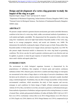 Design and Development of a Vortex Ring Generator to Study the Impact of the Ring As a Gust Dipendra Gupta1, Sanjay P