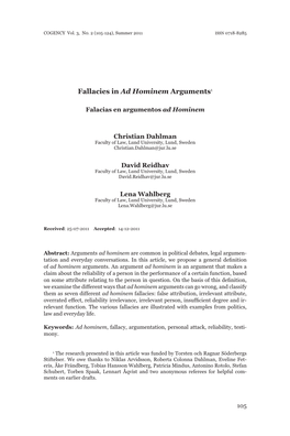 Fallacies in Ad Hominem Arguments1