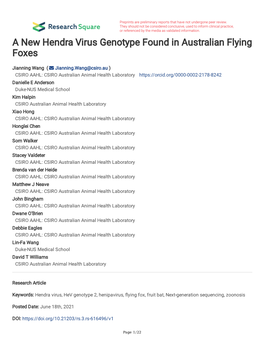 A New Hendra Virus Genotype Found in Australian Flying Foxes