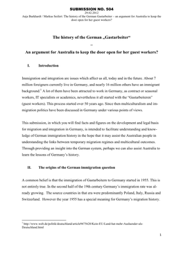 The History of the German „Gastarbeiter“ – an Argument for Australia to Keep the Door Open for Her Guest Workers?