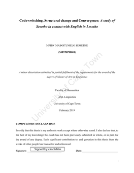 Code-Switching, Structural Change and Convergence: a Study of Sesotho in Contact with English in Lesotho