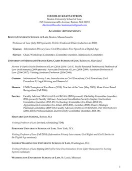 DANIELLE KEATS CITRON Boston University School of Law, 765 Commonwealth Avenue, Boston, MA 02215 Dkcitron@Bu.Edu, Keatsmorris@Gmail.Com
