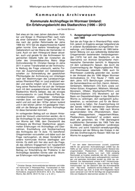 Ein Erfahrungsbericht Des Stadtarchivs (1996 – 2013 Von Gerold Bönnen