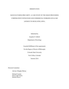 Dissertation Manufacturing Precarity