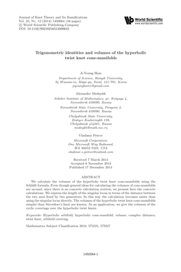 Trigonometric Identities and Volumes of the Hyperbolic Twist Knot Cone-Manifolds