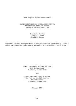 Calving Distribution, Initial Productivity, and Neonatal Mortality of the Porcupine Caribou Herd, 1985