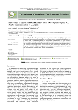 Improvement of Sperm Motility of Rainbow Trout (Oncorhynchus Mykiss W., 1792) by Supplementation of L-Arginine