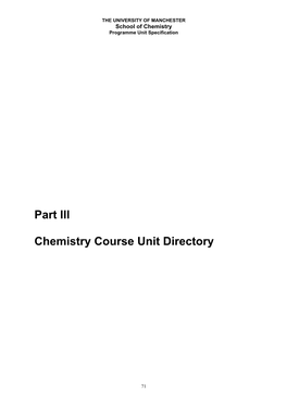 Part III Chemistry Course Unit Directory