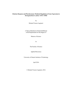 Ethylene Response and Phytohormone-Mediated Regulation of Gene Expression in Komagataeibacter Xylinus ATCC 53582