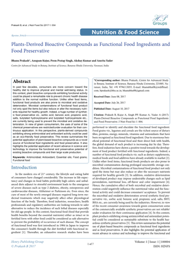 Nutrition & Food Science Plants-Derived Bioactive Compounds As Functional Food Ingredients and Food Preservative