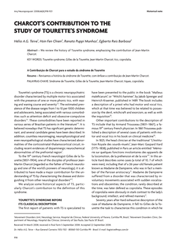 Charcot's Contribution to the Study of Tourette's