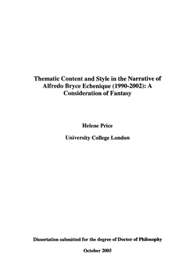 Thematic Content and Style in the Narrative of Alfredo Bryce Echenique (1990-2002): a Consideration of Fantasy