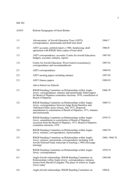 1 MS 302 A1053 1/1 Reform Synagogues of Great Britain