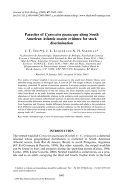 Parasites of Cynoscion Guatucupa Along South American Atlantic Coasts: Evidence for Stock Discrimination