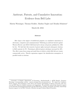 Antitrust, Patents, and Cumulative Innovation: Evidence from Bell Labs