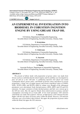 An Experimental Investigation Into Biodiesel in Cobustion Ingnition Engine by Using Grease Trap Oil