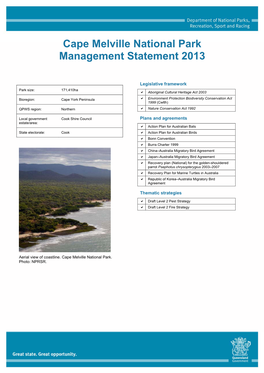 Cape Melville National Park Management Statement 2013 (PDF