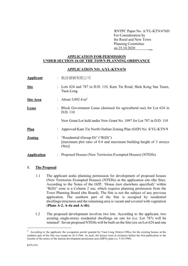 RNTPC Paper No. A/YL-KTN/676D for Consideration by the Rural and New Town Planning Committee on 23.10.2020 __