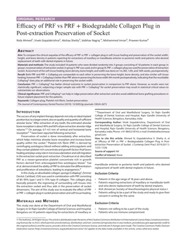 Efficacy of PRF Vs PRF + Biodegradable Collagen Plug In
