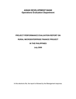 ASIAN DEVELOPMENT BANK Operations Evaluation Department