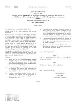 COMMISSION DECISION of 16 June 2003 Amending