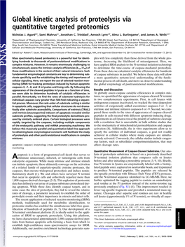 Global Kinetic Analysis of Proteolysis Via Quantitative Targeted Proteomics