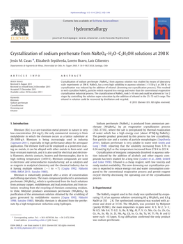 Crystallization of Sodium Perrhenate from Nareo4–H2O–C2H5OH Solutions at 298 K Jesús M