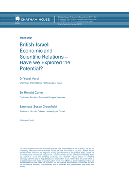 British-Israeli Economic and Scientific Relations – Have We Explored the Potential?