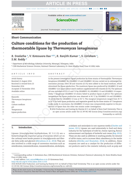 Culture Conditions for the Production of Thermostable Lipase By