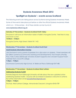 Dyslexia Awareness Week 2012 'Spotlight on Dyslexia' – Events