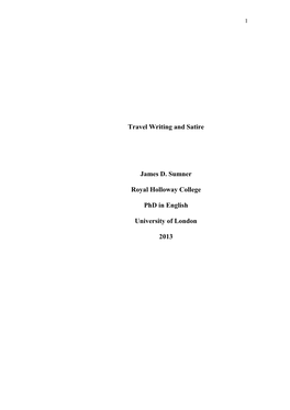 Travel Writing and Satire James D. Sumner Royal Holloway College