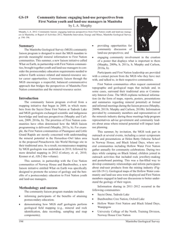 GS-19 Community Liaison: Engaging Land-Use Perspectives from First Nation Youth and Land-Use Managers in Manitoba by L.A