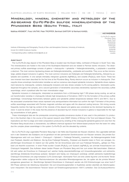 Mineralogy, Mineral Chemistry and Petrology of the Ag-Bearing Cu-Fe-Pb-Zn Sulfide Mineralizations of the Pfunderer Berg (South Tyrol, Italy)______