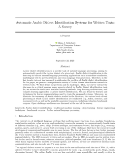 Automatic Arabic Dialect Identification Systems for Written Texts: a Survey