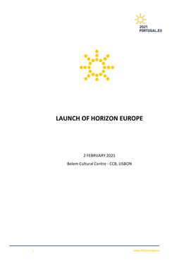 Launch of Horizon Europe Launch of Horizon