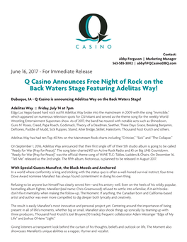 Q Casino Announces Free Night of Rock on the Back Waters Stage Featuring Adelitas Way!