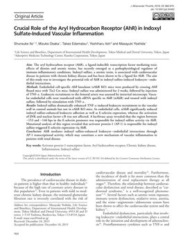 Crucial Role of the Aryl Hydrocarbon Receptor (Ahr) in Indoxyl Sulfate-Induced Vascular Inflammation