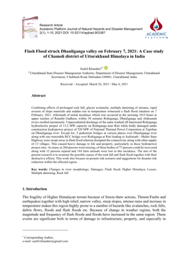 Flash Flood Struck Dhauliganga Valley on February 7, 2021: a Case Study of Chamoli District of Uttarakhand Himalaya in India