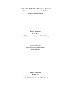 Coping with the Coffee Crisis: a Household Analysis of Coffee Producers’ Response to the Coffee Crisis in Polo, Dominican Republic