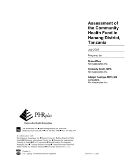 Assessment of the Community Health Fund in Hanang District, Tanzania
