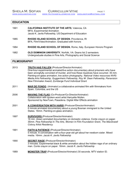 Sheila M. Sofian Curriculum Vitae Page 1 Sheilasofian@Hotmail.Com