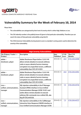 Vulnerability Summary for the Week of February 10, 2014