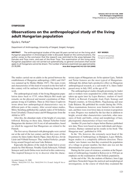 Observations on the Anthropological Study of the Living Adult Hungarian Population