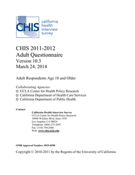 2011 CHIS Adult Questionnaire