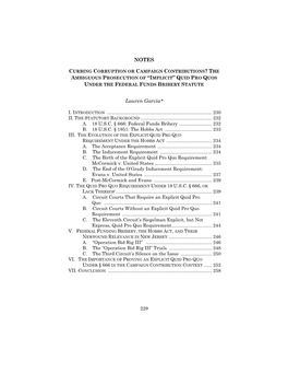 Curbing Corruption Or Campaign Contributions? the Ambiguous Prosecution of “Implicit” Quid Pro Quos Under the Federal Funds Bribery Statute