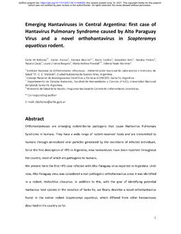 First Case of Hantavirus Pulmonary Syndrome Caused by Alto Paraguay Virus and a Novel Orthohantavirus in Scapteromys Aquaticus Rodent