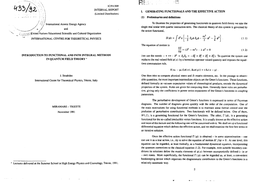 ———^ S the Action Functional, I;; \T\'Ajnited Nations Educational Scientific and Cultural Organization ** INTERNATIONAL CENTRE for THEORETICAL PHYSICS (1.1)