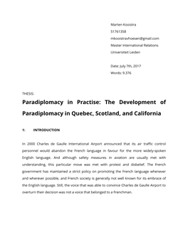 The Development of Paradiplomacy in Quebec, Scotland, and California